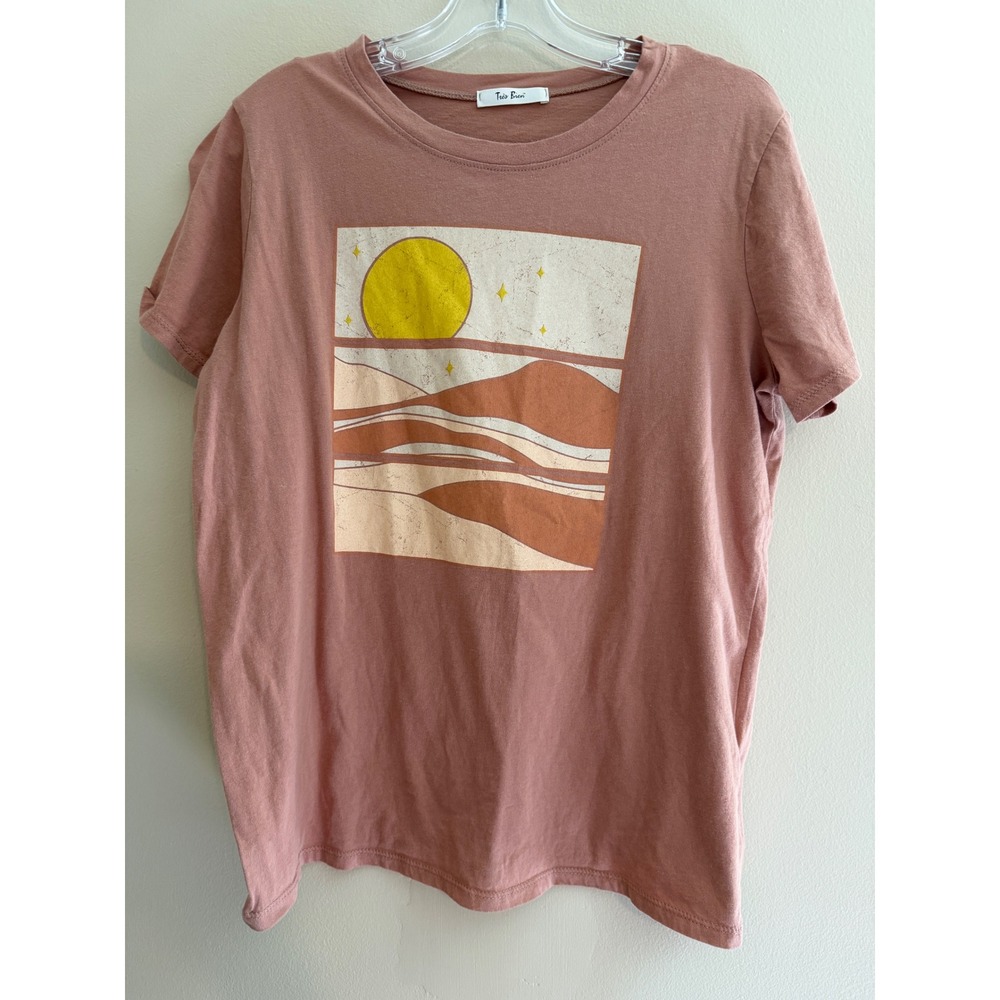 Tres Bien Desert Sun Graphic Tee Womens L Rose Pink Vintage Western Retro